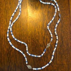 Blue and White Marble Beaded Hamsa Necklace